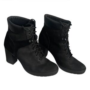 Timberland Black Lace-Up Ankle Boots – Block Heel Sz 10